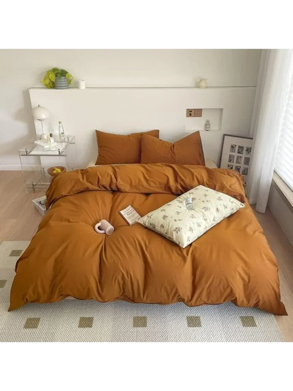 Cozy Pumpkin Color Queen Comforter Set - Rust Burnt Orange Bedding with 2